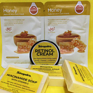 Skinopatra™ Bundle (3 pcs. Niacinamide Soap, 2 pcs. Honey Moisturising Mask & 1 pc. Retinol Cream)